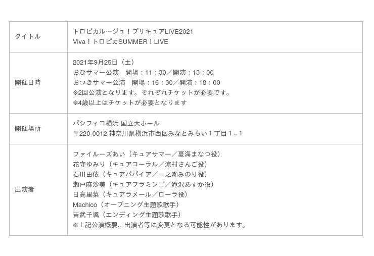 トロピカル ジュ プリキュアlive21 生配信決定 チケット一般発売情報 解禁 21 08 28