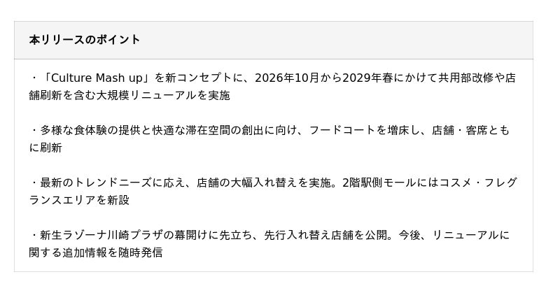 三井ショッピングパーク ラゾーナ川崎プラザ 過去最大級のリニューアル計画がスタート 三井ショッピングパーク ラゾーナ川崎プラザ 過去最大級のリニューアル計画がスタート