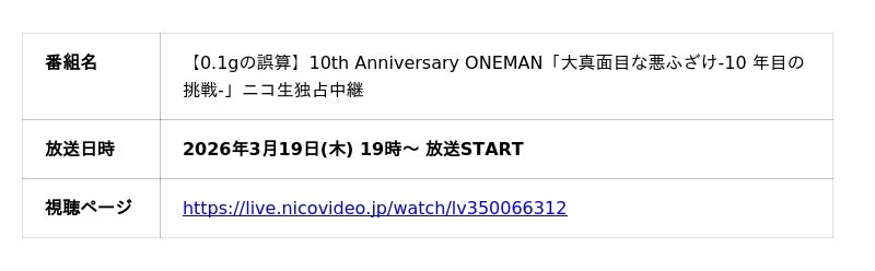 ”日本1バズるV系バンド”0.1gの誤算、記念すべき10周年公演が配信決定【3月19日(木)19時~ニコニコ生放送で独占生中継】アンコール放送 ...