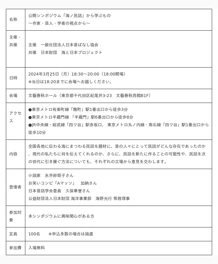 PR TIMES 出版・アート・カルチャー  自然・環境】【参加者募集（定員100名／入場無料）】民話を通して海との新たな関わり方を考える公開シンポジウム『海ノ民話』から学ぶもの～作家・芸人・学者の視点から～を開催