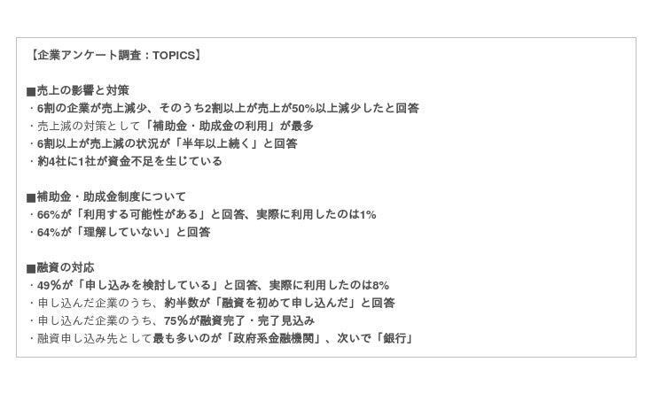 企業 個人事業主の 新型コロナウイルス感染症の影響による経営状況に関するアンケート調査 を実施