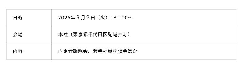 2026年卒業予定者向け内定者懇親会・内定式開催のお知らせ 2026年卒業予定者向け内定者懇親会・内定式開催のお知らせ