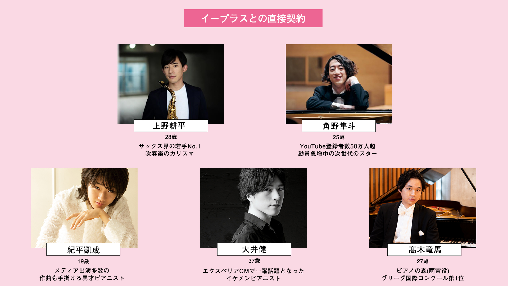 イープラスが エージェントビジネス を本格始動 上野耕平 角野隼斗ら５名の若手クラシックアーティスト及び 反田恭平率いる株式会社nexusとパートナーとして契約 イープラスのプレスリリース