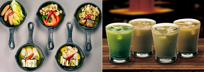 〈左〉アヒージョ 各650円(税込)〈右〉ティーラテカクテル 各550円(税込) 〈左〉アヒージョ 各650円(税込)〈右〉ティーラテカクテル 各550円(税込)