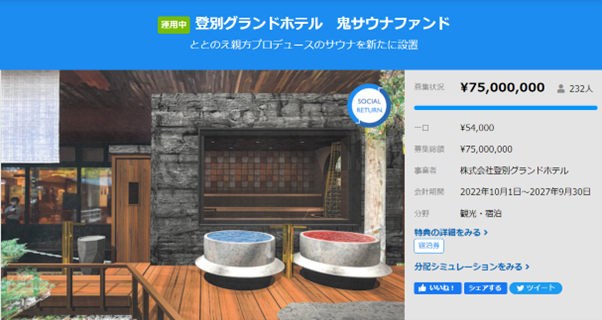 登別グランドホテル「鬼サウナ」ファンド満額調達（北海道登別）｜株式