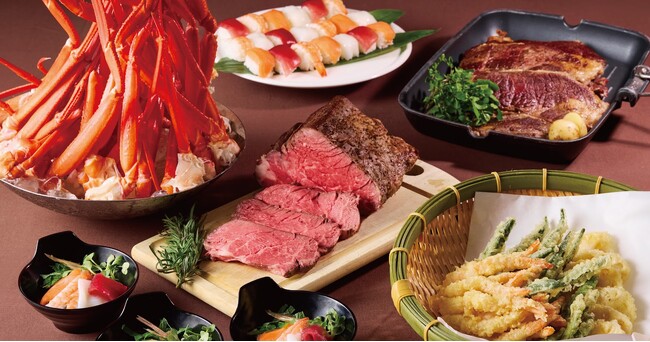 牛肉の鉄板焼きやボイルド蟹などディナー限定のスペシャルメニューも登場