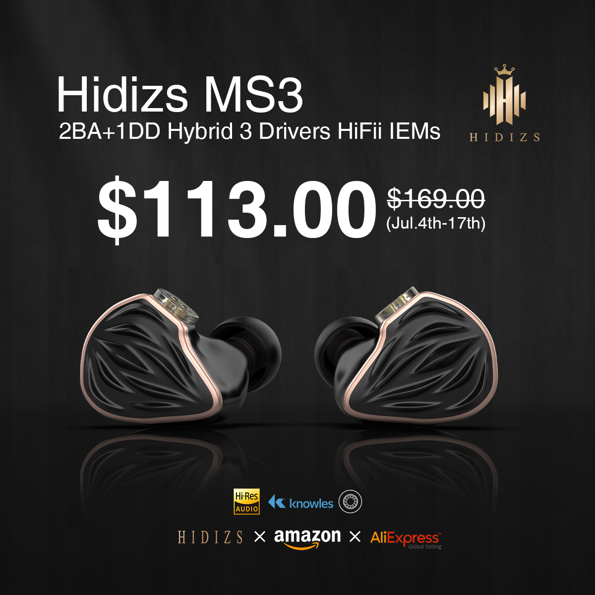 HIDIZS最新の2BA+1DDハイブリッド型HiFi有線イヤホンMS3 7月4日販売