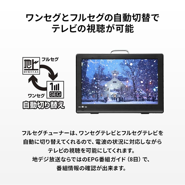 3wayの設置方法が可能なポータブルテレビ「OVERTIME(R) 9インチ録画