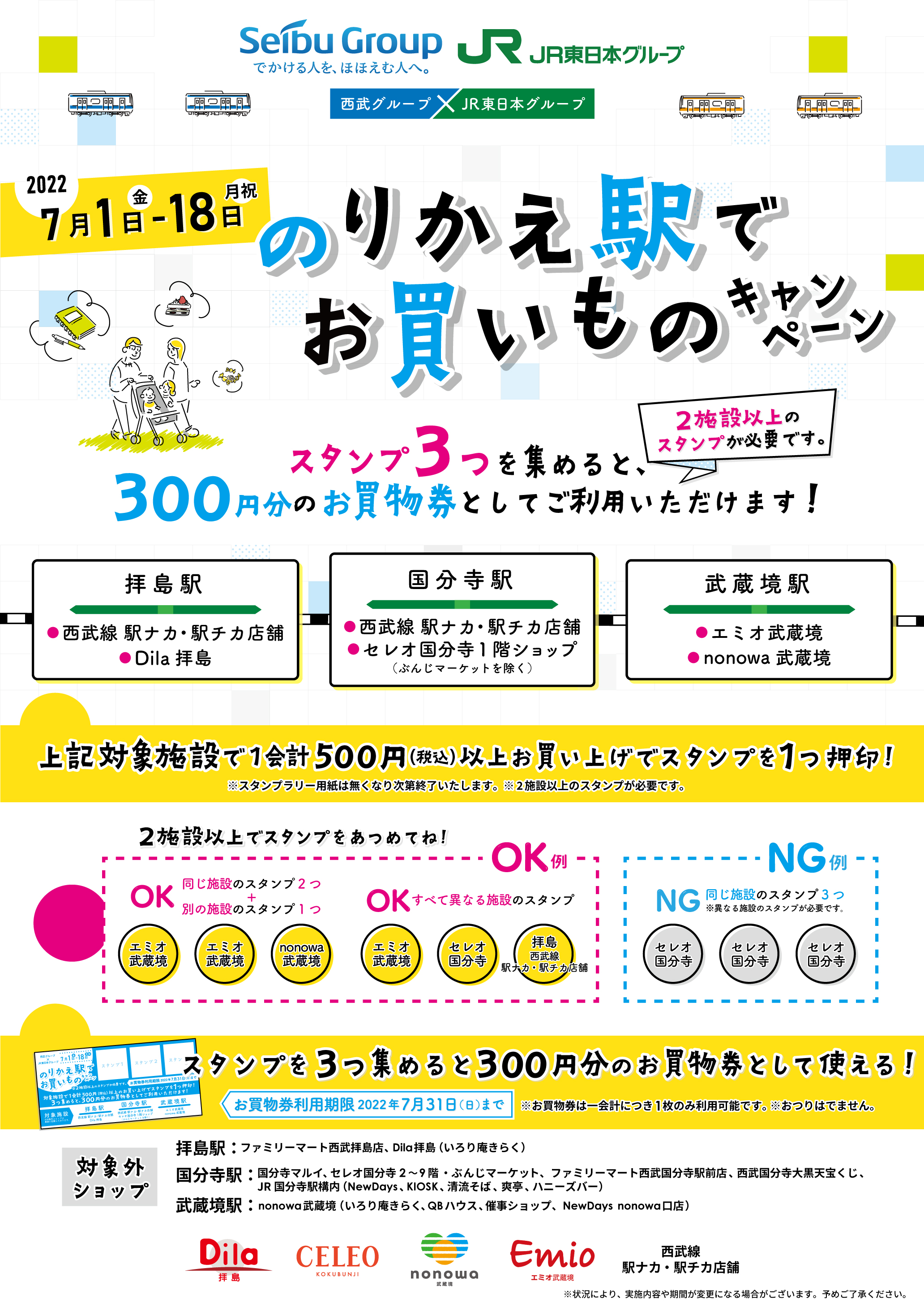 Jr 東日本グループ 西武グループ 連携企画 拝島駅 国分寺駅 武蔵境駅で のりかえ駅 でお買いものキャンペーン を開催 株式会社西武リアルティソリューションズのプレスリリース