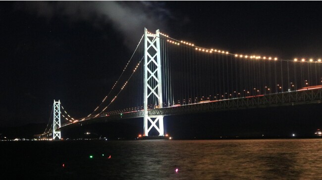 明石海峡大橋：阪神タイガース優勝特別ライトアップ