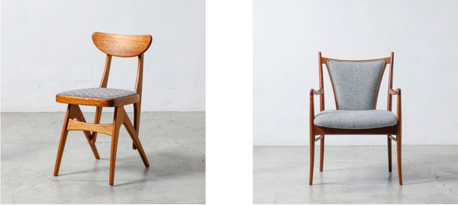 左)mina perhonen(ミナ ペルホネン)のファブリックを張ったデルタチェア 右)Kvadrat(クヴァドラ)のファブリックを張ったショパン アームチェア 左)mina perhonen(ミナ ペルホネン)のファブリックを張ったデルタチェア 右)Kvadrat(クヴァドラ)のファブリックを張ったショパン アームチェア