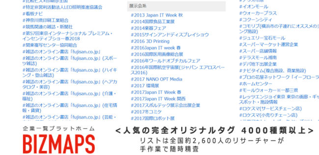 BIZMAPS 手作業で精査した人気のオリジナルタグ