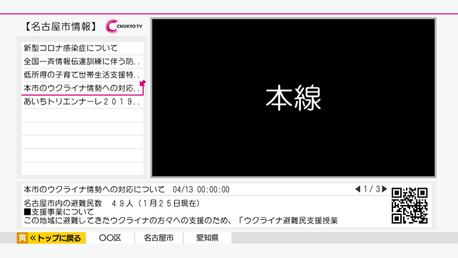 中京テレビ放送のデータ放送画面