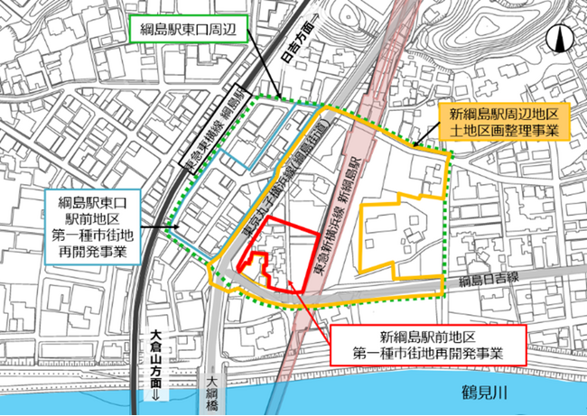 ▲綱島駅東口エリア開発概要　　　　　　　　　　　　　　　　　　　　　　　　　　　※横浜市HPの図を基に作成