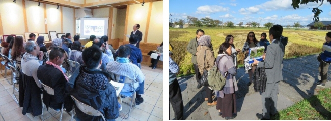 [左] グリーン・ファーム農家蔵訪問　／　[右] 田んぼアート視察（田舎舘村）