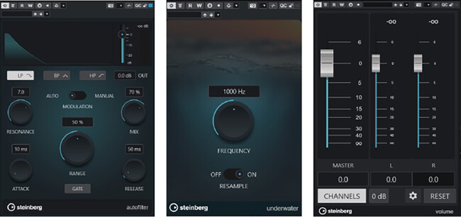左からAuto Filter（Pro／Artist）、Underwater、Volume（Proのみ）