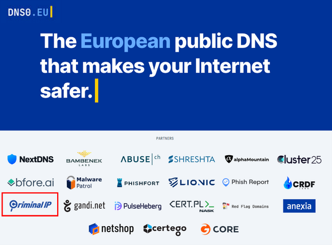 Criminal IP、無料DNSを提供するヨーロッパの非営利団体「DNS0.eu」とデータシェアリングのパートナーシップを締結