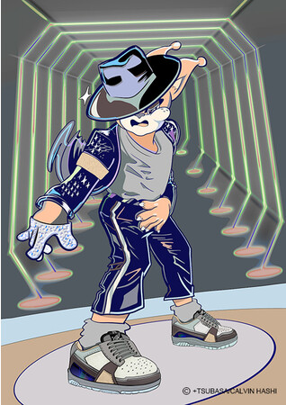 写真(上)ののスニーカーを履いてダンスをするエイリアンキャット アートポスター：　￥3,300～