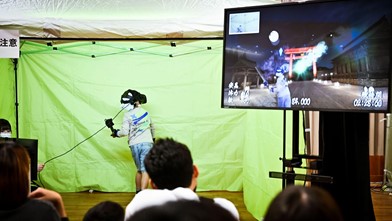 「VR忍者道場」では、剣術・手裏剣などを習う「忍術訓練」や、ＶＲの世界で迫りくる敵を倒す「戦闘訓練」で、本格的な忍者修行を体験できました