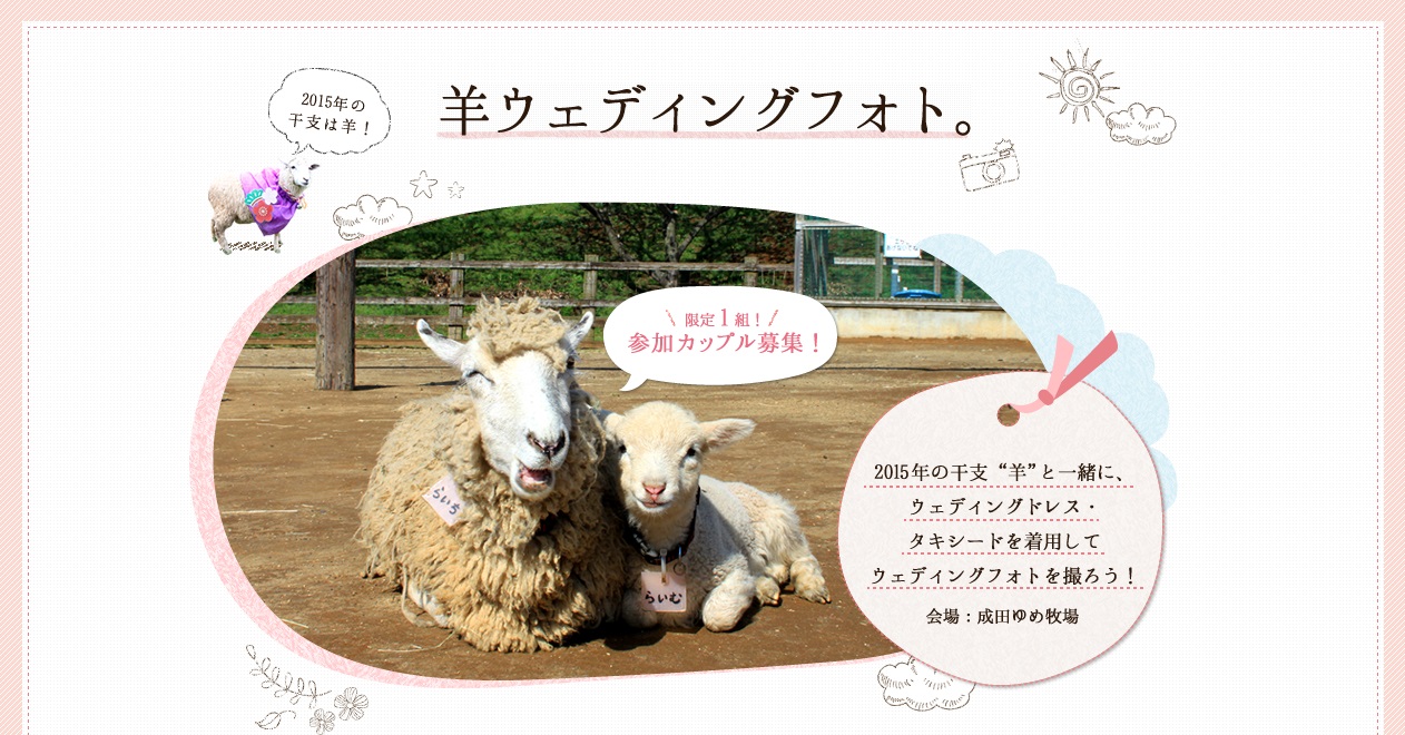 ワタベウェディング 成田ゆめ牧場 コラボ企画 羊ウェディングフォト を実施 幸せいっぱいの2人を写す来年の年賀状は干支フォトで ワタベウェディング株式会社のプレスリリース