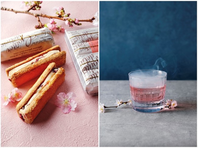 写真左「桜とクランベリーのバターサンド」　 　　　　　写真右「桜マティーニ」
