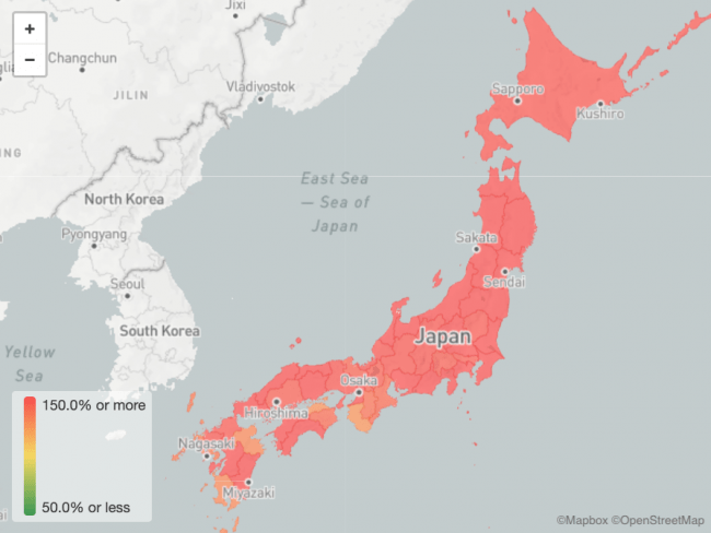 移動距離が短いケース【外出自粛要請以後（3月vs.4月）】→ 増加