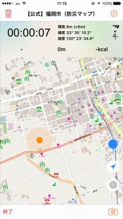 福岡市防災マップ詳細。通信が途絶えた災害時でも、避難所などの情報を網羅した地図が見れ、現在位置がわかる