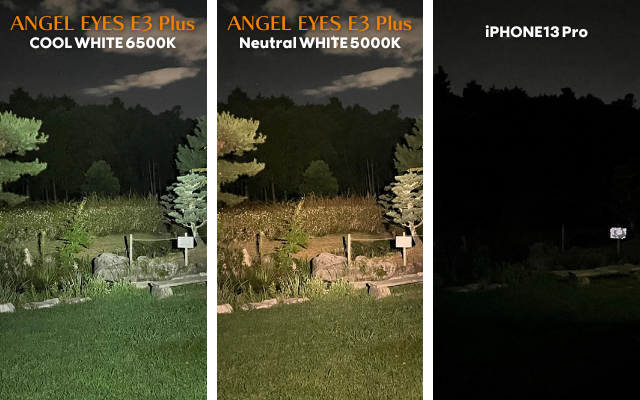 左から「クールホワイト6500K」中央が「ニュートラルホワイト5000K」。右がiPhone13proだ。 左から「クールホワイト6500K」中央が「ニュートラルホワイト5000K」。右がiPhone13proだ。