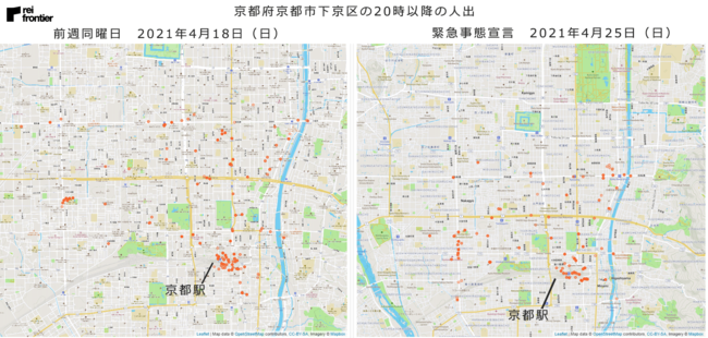 京都府　京都府　京都市下京区の20時以降の人出