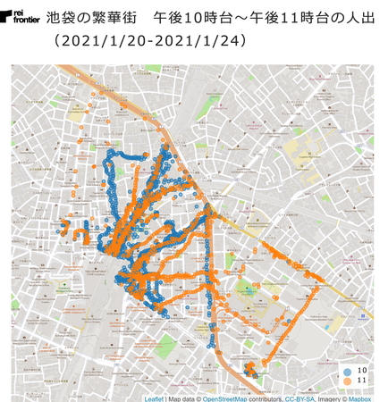 池袋の繁華街　午後10時台～午後11時台の人出　2021年1月20日～2021年1月24日