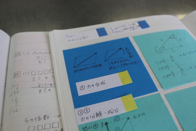 生徒の「ふせんノート」。数学の場合