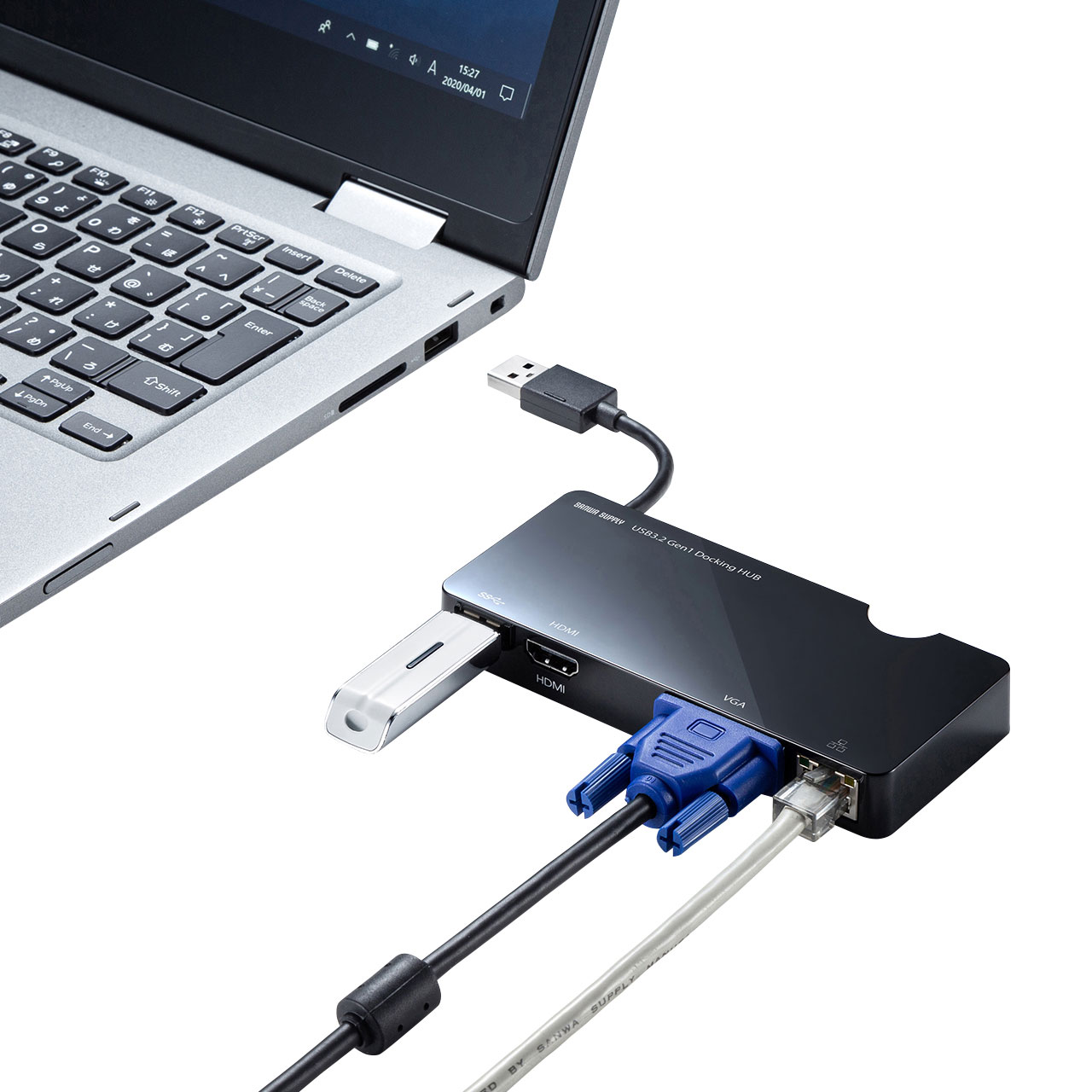 映像出力が可能なUSB3.2Gen1搭載のドッキングステーション、USBハブを 