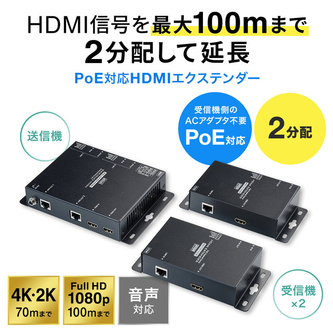 独特な IP対応HDMI延長分配器キット 4K 30Hz対応  LAN回線経由型HDMI信号エクステンダー送受信機セット S