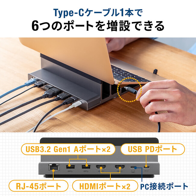 ノートPCの作業が快適に！置いて拡張できる、スタンド一体型ドッキング