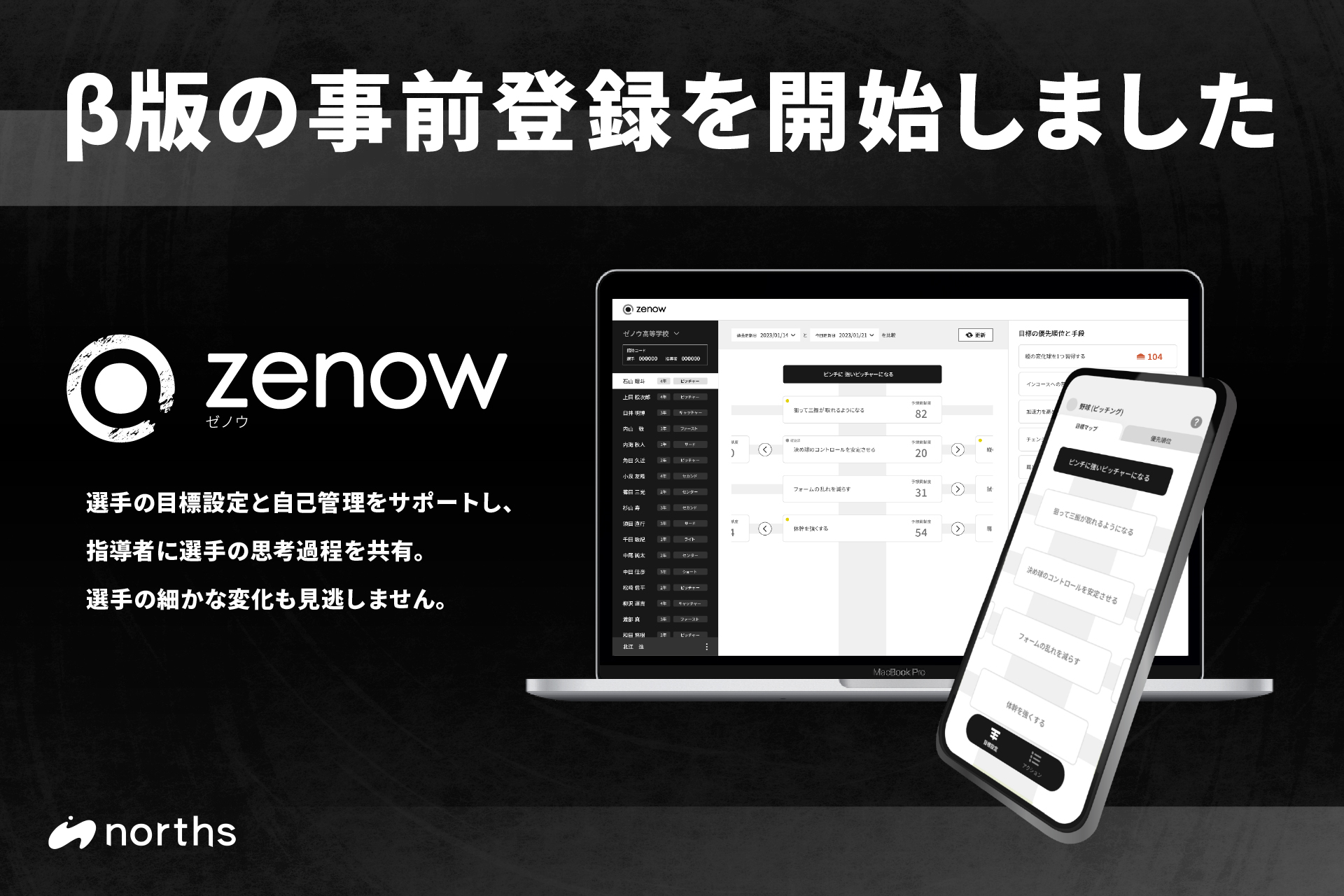 運動部活動における目標設定と管理をサポートするアプリ『zenow（ゼノウ）』のβ版事前登録を開始｜株式会社northsのプレスリリース