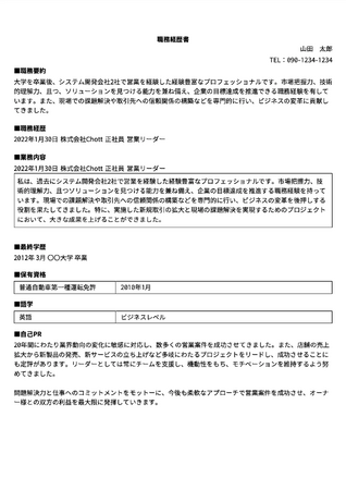 職務経歴書 一般職・営業職・事務職テンプレート