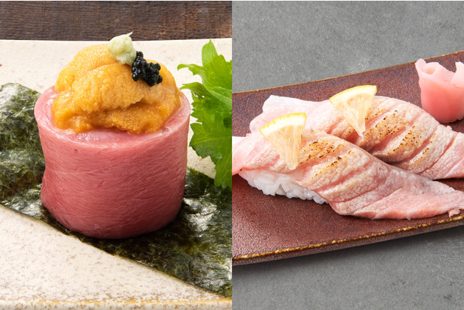 ウニ・生本マグロのトロ・キャビアが一度で味わえる寿司「ウニトロキャビア」が、「大トロあぶり寿司」を無料で提供