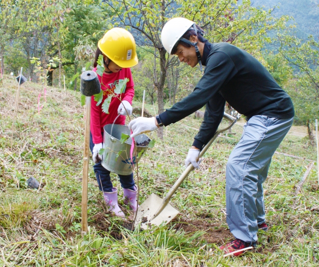 木を植える参加者