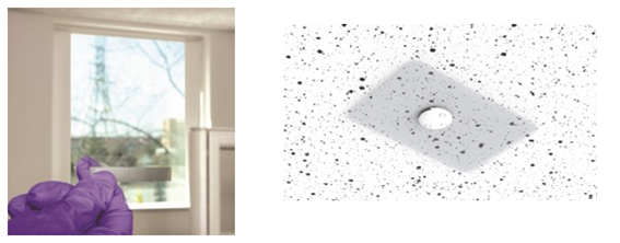 ＜左：3M(TM)️ 透明導電性フィルム、右：屋内設置時のイメージ＞