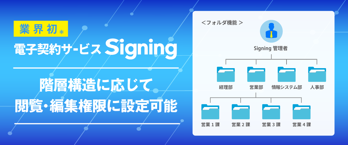 業界初 電子契約サービス Signing エンタープライズ向け機能として 階層ごとに閲覧 編集権限設定 を可能にする フォルダ機能 を2021年6月25日 金 にリリース 株式会社ネオキャリアのプレスリリース