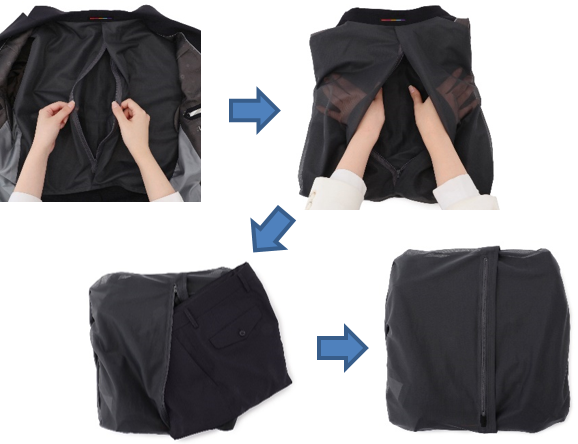 ジャケット裏地が洗濯ネットになる「洗えるスーツ」を新開発 