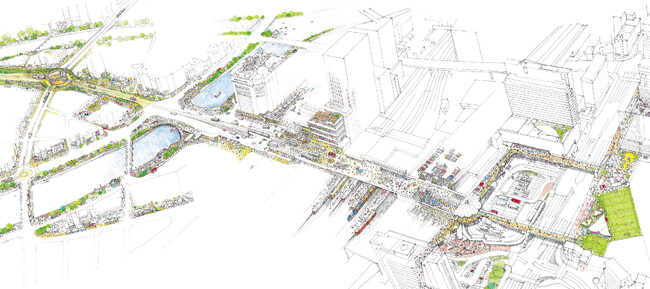 広島駅周辺のコンセプトスケッチ（広島市提供）