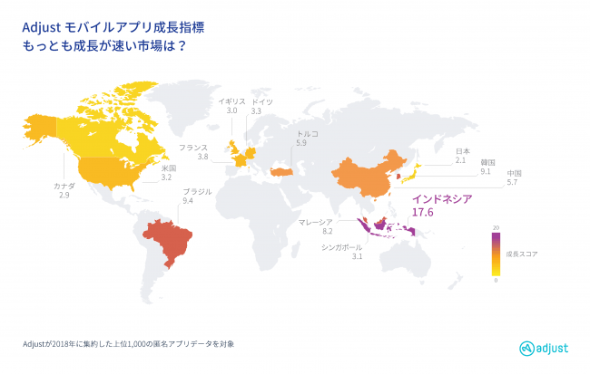 インドネシア、ブラジル、韓国がアプリ市場において急成長