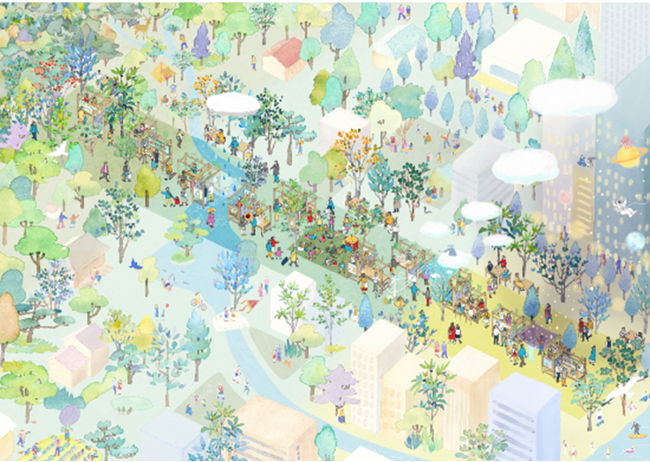 森から都市までのつながりを表現した展示空間（イメージ）