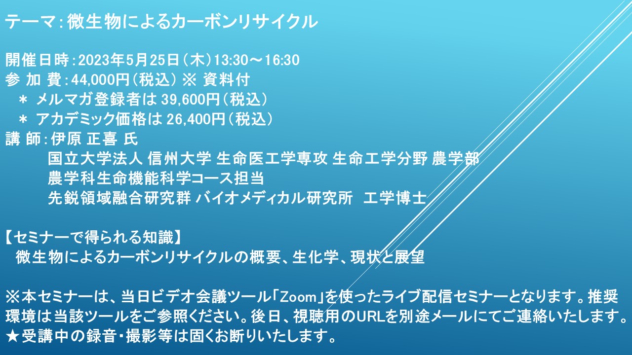 【ライブ配信セミナー】微生物によるカーボンリサイクル 5月25日