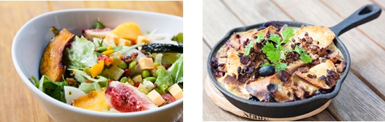 旬野菜と季節の果実のパワーサラダ〜メープル柚子ドレッシング とメープルプディング（EAT MORE GREENS）