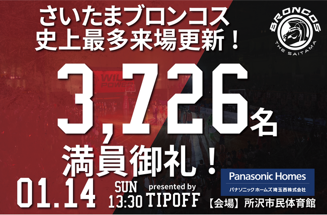 さいたまブロンコス1/13(土).14(日)開催のホームゲームでクラブ史上最多入場者数更新！