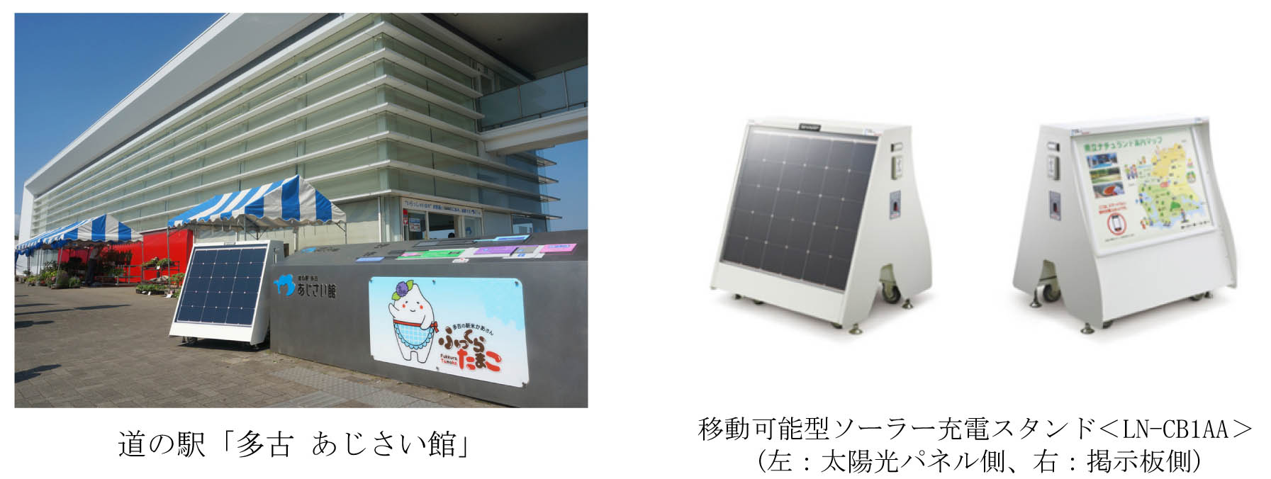 移動可能型ソーラー充電スタンド＜LN-CB1AA＞が千葉県香取郡の道の駅(※２)「多古 あじさい館」に設置