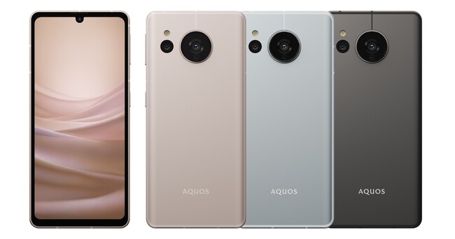 スマートフォン「AQUOS sense7」（左から、ライトカッパー、ブルー、ブラック）