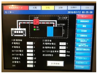 緊急走行時の回生電力貯蔵装置　制御画面